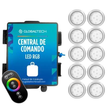 Imagem de Kit 10 Refletor Led Piscina Rgb 9W Inox + Central Touch - Iluctron