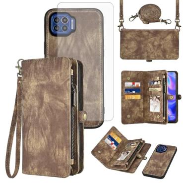 Imagem de Asuwish Capa de celular para Moto One 5G/One5G UW/Moto G G5 Plus com zíper carteira destacável com protetor de tela de vidro temperado alça flip porta-cartão Motorola One Lite XT2075-1 mulheres