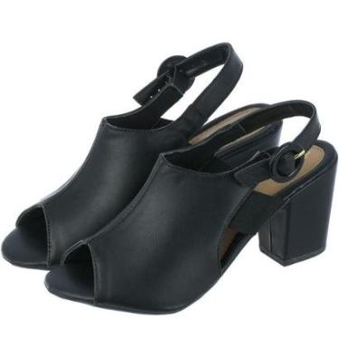 Imagem de Sandália Feminina Salto Grosso Média Fechada Elástico-Feminino