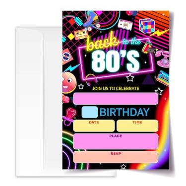 Imagem de Convite de aniversário dos anos 80, decorações de festa dos anos 80, festa temática dos anos 80, convites de festa para adultos, convites de aniversário de crianças, 20 cartões com 20 envelopes. (26)