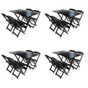 Imagem de Kit 4 Conjuntos de Mesa com 4 Cadeiras de Madeira Dobravel 120x70 Tabaco