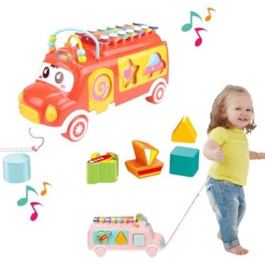 Imagem de Brinquedo Infantil Ônibus Musical Educativo Com Peças De Encaixar Xilofone (Vermelho)