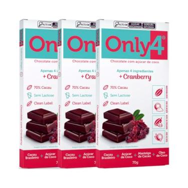 Imagem de Kit com 3 Tabletes de Chocolate 70% Cacau com Cranberry de 70g cada - Only4