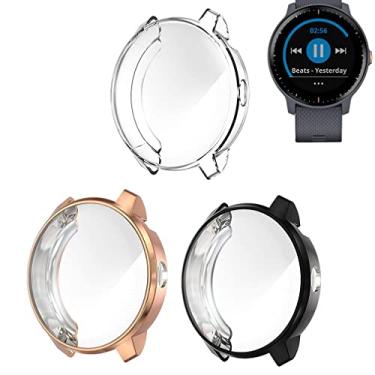 Imagem de Capa protetora de tela compatível com Garmin Vivoactive 3 Music bumper capa protetora de tela TPU macio à prova de choque para Garmin Vivoactive 3 Music Case (preto e ouro rosa)