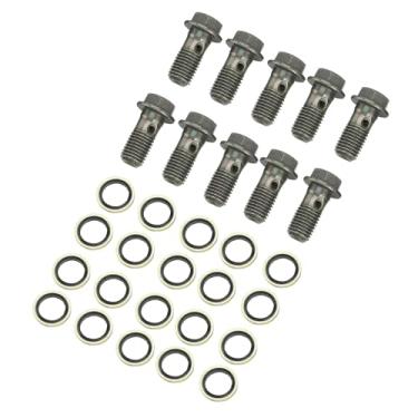 Imagem de WOOSTAR Aço inoxidável M10 x 1,25 parafusos banjo adaptador de encaixe de freio com arruelas de cobre M10 pacote de 10