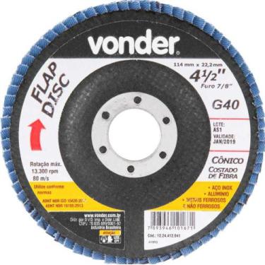Imagem de Flap disc 4.1/2" g40 costado fibra cônico p/ aço carb e inox - Vonder
