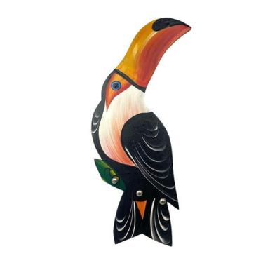 Imagem de Porta Chaves Artesanal de Tucano Grande MDF Pintado Chaveiro Chaves Or