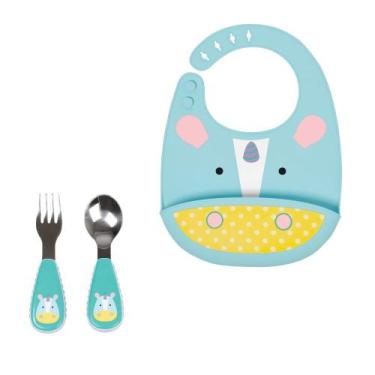 Imagem de Kit Talheres e Babador Cata Migalhas Zoo Unicórnio Skip Hop