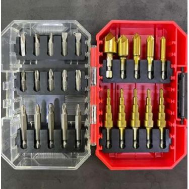 Imagem de Kit Broca Escareadora E Escalonada Titânio + Bits C/25 Peças - JM