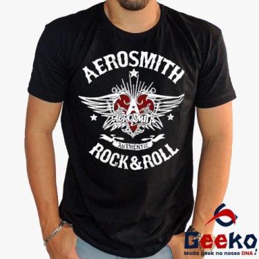 Imagem de Camiseta Aerosmith 100% Algodão Rock & Roll Geeko, Preto gola careca, 