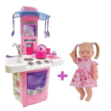 Imagem de Kit Brinquedo Faz de Conta Bebe Elisi com Big Cozinha Rosa - Big Star 