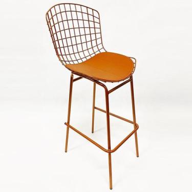 Imagem de Banqueta Alta para cozinha Bertoia cobre tubular altura 70cm - Poltron