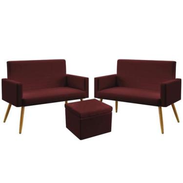 Imagem de 2 Poltronas Namoradeira Vega Estofada Sem Rodapé Com Puff Quasar Sued 