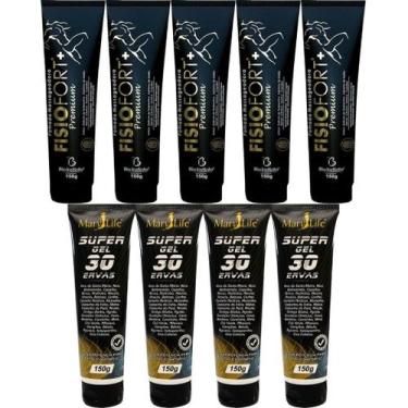 Imagem de Kit 5 Pomada Massageadora Fisiofort Premium 150g + 4 Super Gel 30 Erva