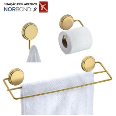 Imagem de Kit Toalheiro Duplo Suporte Papel Higiênico Gancho Porta Toalha Adesiv