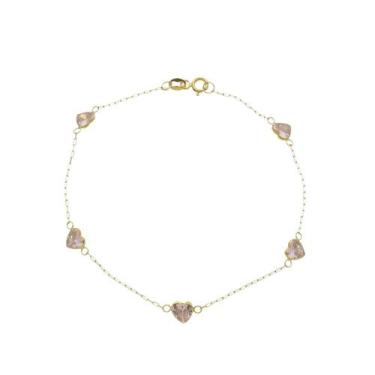 Imagem de Pulseira Ouro 18k Feminina Coração Rosa De Zircônia - DR Joias