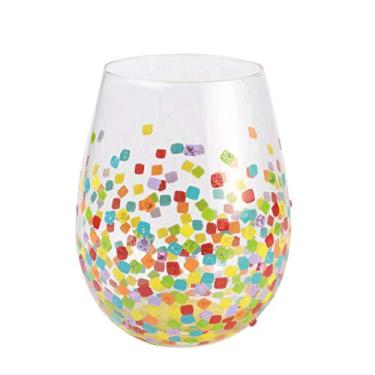 Imagem de Enesco Taças de vinho sem haste da Designs by Lolita Confetti pintadas à mão, 590 ml, multicolorido
