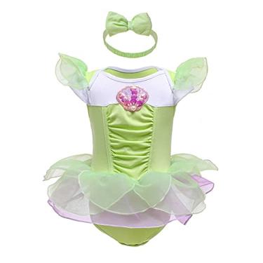Imagem de IBAKOM Macacão + faixa de cabeça para meninas, vestido de festa de aniversário, Halloween, Natal, aniversário, Verde claro, 12-18 Months