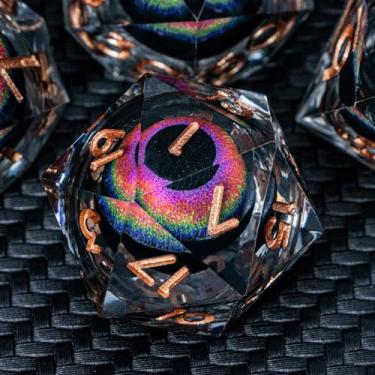 Imagem de ARUOHHA DND Dragon Eye Dice Liquid Core Resin Sharp Edged Dice Set with Gift Box, RPG Role Playing Game Polyhedral Handmade D and D Dice D20 D12 D10 D8 D6 D4