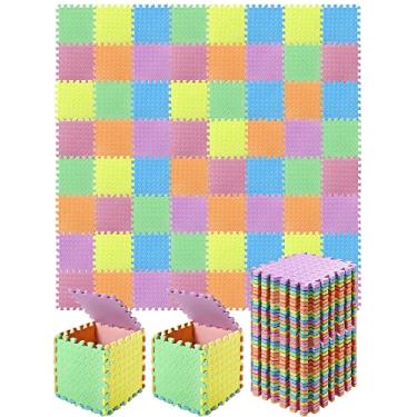 Imagem de Shihanee 64 Pcs Foam Floor Baby Tiles Foam Floor Mats Play Mats Bulk with Borders Interlocking for Kids Baby Playroom Nursery Gym (Colorful)