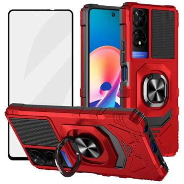 Imagem de Ailiber Capa para TCL 50 SE 5G com protetor de tela, TCL 50 SE Capa com suporte magnético para carro, grau militar, capa protetora de celular resistente para Metro TCL 50 SE-vermelha