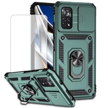 Imagem de Yodueiv Capa para Poco X4 Pro 5G, capa 2201116PG com protetor de tela de vidro temperado e capa de câmera deslizante, anel magnético para suporte de carro capa protetora para Xiaomi Poco X4 Pro 5G