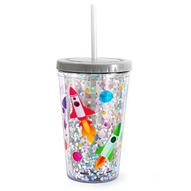 Imagem de Home Tune Copo de acrílico com tampa e canudo com isolamento de parede dupla para meninas meninos crianças, 18 oz/550 ml (foguete)