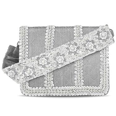 Imagem de Aheli Bolsa clutch de presente para mulheres, feita à mão, à noite, elegante e moderna, Prata, One Size