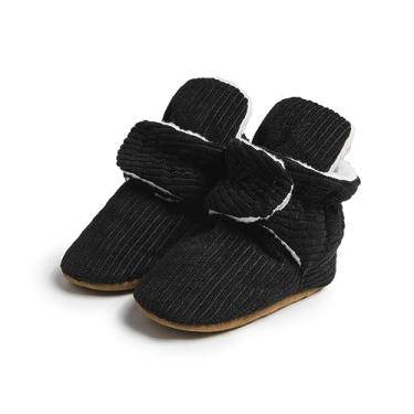 Imagem de Babelvit Botas de lã macia para bebês recém-nascidos, meninos, meninas, sapatos antiderrapantes para crianças pequenas, sapatos de inverno para berço, 003 Preto, 6-12 Meses