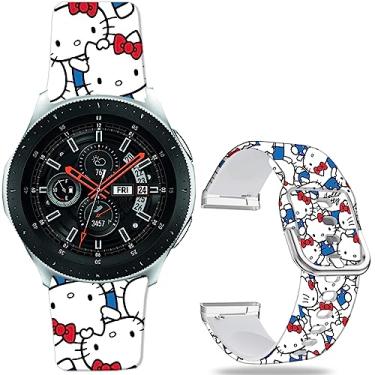 Imagem de Sjiangqiao Pulseiras estampadas com padrão compatível com Samsung Galaxy Watch 7/FE/6/5/4 de 40 mm e 44 mm/Galaxy Watch 6 Classic de 47 mm e 43 mm, masculina e feminina de 20 mm (gato fofo)