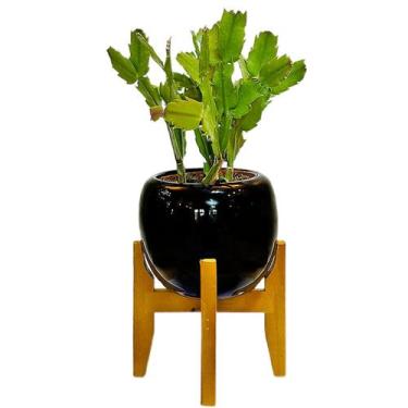 Imagem de Vaso Cachepot de Mesa 15cm Porcelana com Tripé de Madeira - Verde Gard