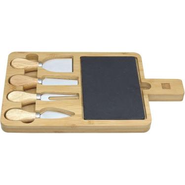 Imagem de Jogo 4 Peças Para Queijo Home&Co Com Tabua De Corte Em Ardosia Bambu Natural