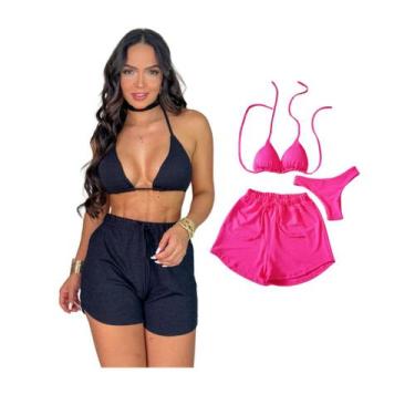 Imagem de Kit 2 Biquíni Com Short Malha Canelada Brilhante Premium - Praia - Bet