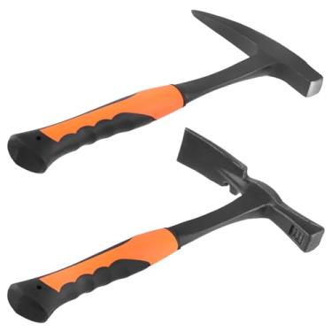 Imagem de FUNSUEI 2 peças de martelo de palheta de rocha pequeno, conjunto de palhetas de rocha de aço, martelo de palheta geólogo de cabeça plana e pontiaguda com alça antiderrapante, martelo de alvenaria para