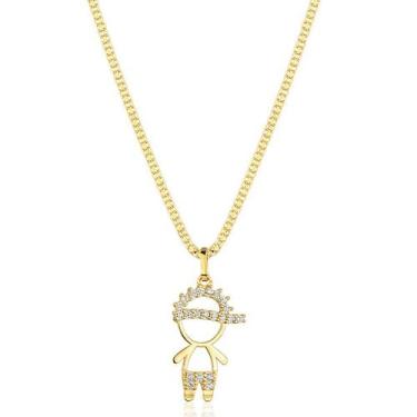 Imagem de Corrente Feminina Maciça Com Pingente Menino Filho Zircônias Ouro 18k 