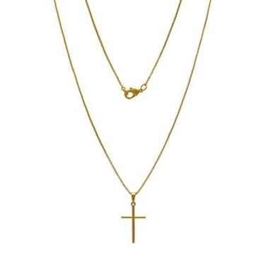 Imagem de Colar Masculino 70cm Pingente de Cruz Crucifixo Folheado Ouro 18K Soft