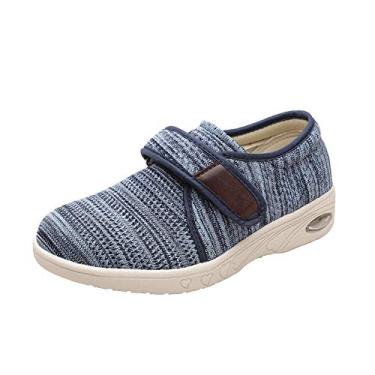 Imagem de Mei MACLEOD Tênis feminino para diabéticos, extra largo, com alça ajustável, leve, pés inchados, alívio da dor no calcanhar, fascite plantar, Malha azul, 6.5 Wide