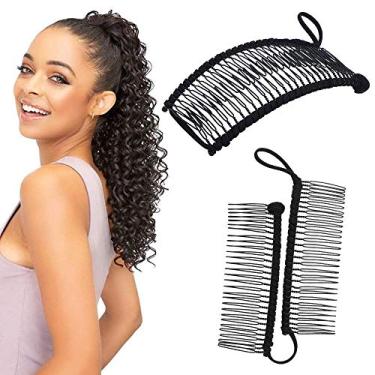 Imagem de Clipe de cabelo de banana elástico vintage ferramenta de pente para cabelo cacheado grosso e fino alongamento e ajuste – decorativo resistente e leve – sem pressão ou dores de cabeça – cordão com fecho de barra (médio preto 30 dentes)