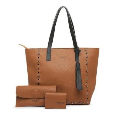 Imagem de Bolsa Ombro Feminina 3 Peças +Carteira +Porta Cartão Marrom - VilelaGG