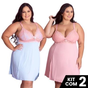 Imagem de Kit 2 Camisolas Plus Size Romantic Sexy Tamanho Grande Confortável Cha