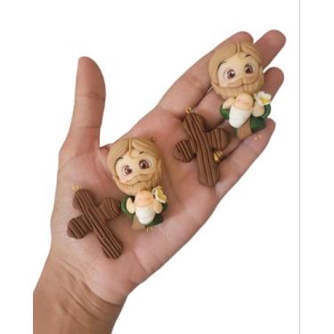 Imagem de Kit 1 Cruz E 1 Entremeio De Terço Biscuit São José Baby - caf