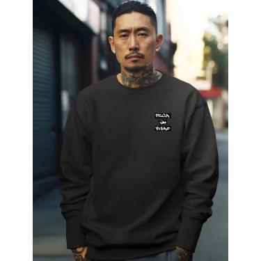 Imagem de Blusa De Frio Moletom Masculino Sem Capuz Careca Flanelado Algodão Pre