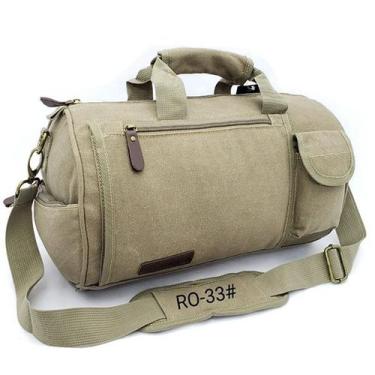 Imagem de Bolsa Pequena Mala Viagem Mão Lona Preta Palha R033 - Keuven, Marrom