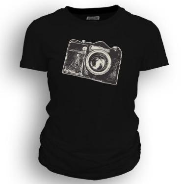 Imagem de Camiseta feminina - Câmera Fotográfica - DASANTIGAS, Preto, Preto, GG