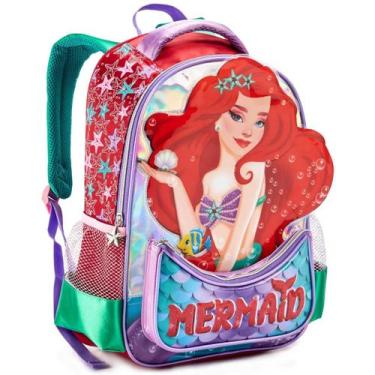 Imagem de Mochila Costas Denlex Infantil Sereia Meninas Fashion Vermelha 