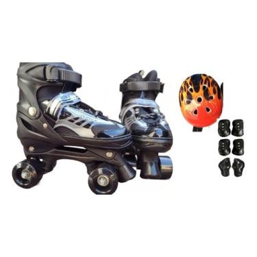 Imagem de Patins Quad Preto Regulável De Todos Tamanhos + Kit Proteção, 37-40