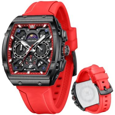 Imagem de OLEVS Relógio masculino com cronógrafo, impermeável, luminoso, pulseira de silicone, multifuncional, para homens, quartzo, calendário de negócios, relógio de pulso masculino, relógio vermelho