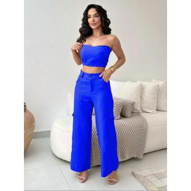 Imagem de Conjunto Feminino em Alfaiataria Calça Cargo e Top - Nifty Closet, Azu