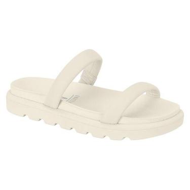 Imagem de Sandália Papete Feminino Rasteira Flat Form Strass Vizzano, Off white,