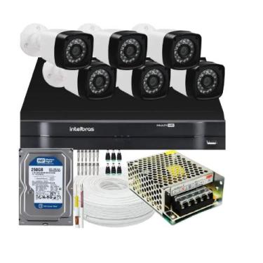 Imagem de Kit DVR Intelbras 8 canais H.265 Hd 250Gb 6 câmeras Full HD 1080p 20m